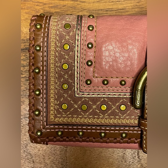 COACH Mia Punch Pink SOHO Suede & Leather Studded and Whipstitched Wallet - Picture 14 of 16
